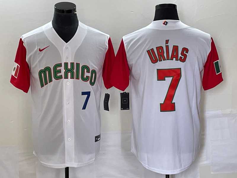 Men's Mexico Baseball #7 Julio Urias Number 2023 White Red World Classic Stitched Jersey 17,We sell and wholesale Men's Mexico Baseball #7 Julio Urias Number 2023 White Red World Classic Stitched Jersey 17 on line form chian!